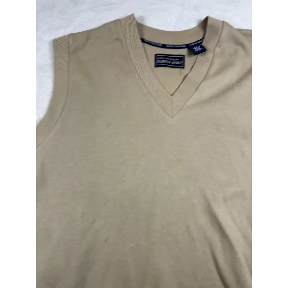 Steve Stricker Fairway Sport Mens M Tan Golf Sweater Vest V Neck Cotton